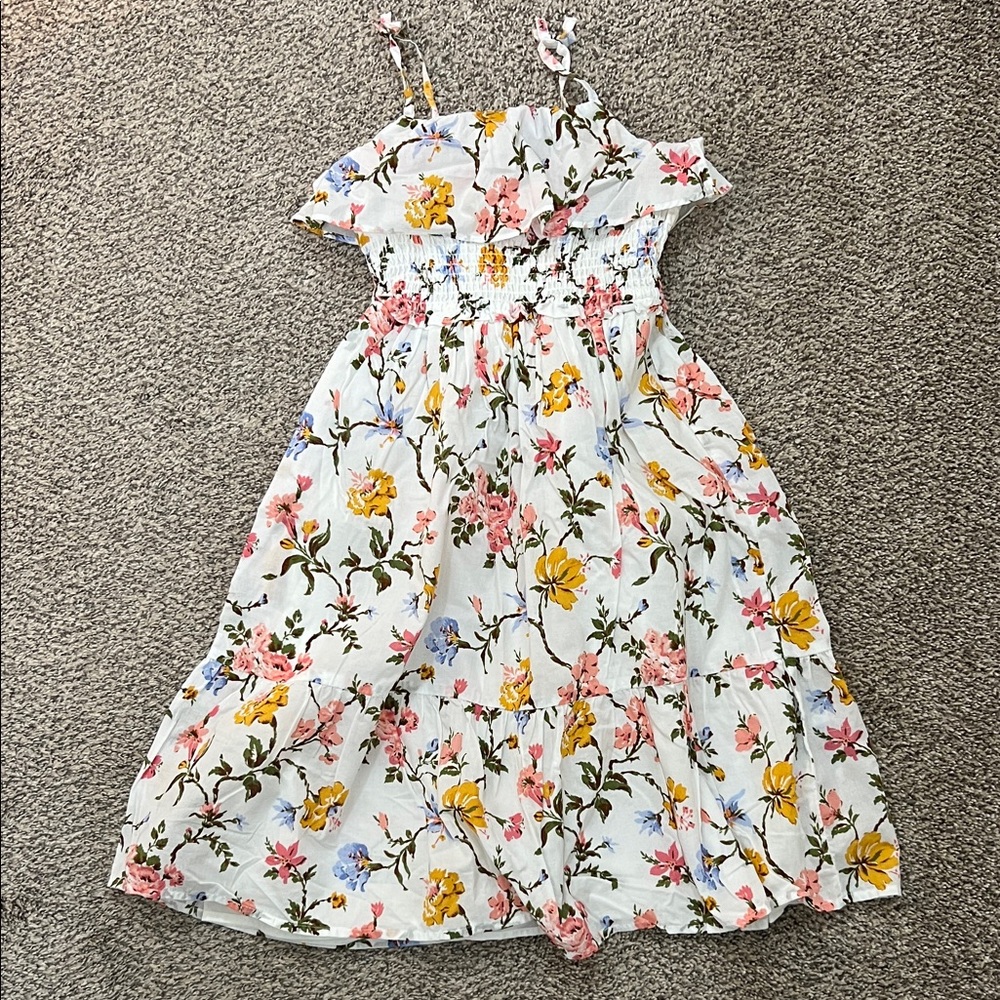 Janie & Jack Girls Floral Dress - White with Multicolor Flowers